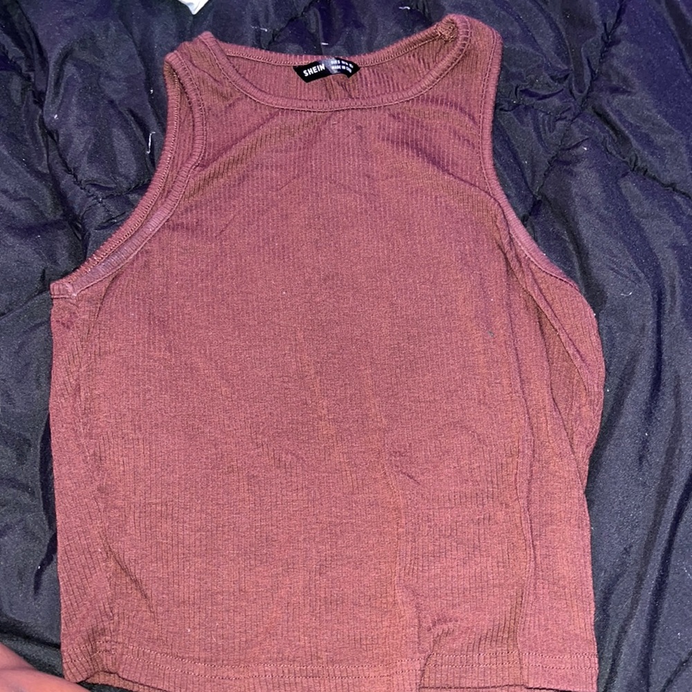 Brown High Neck Cropped Tank